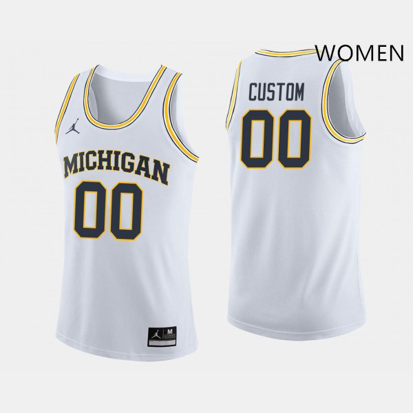 Women University of Michigan #00 Custom White Jordan Brand Basketball Jersey